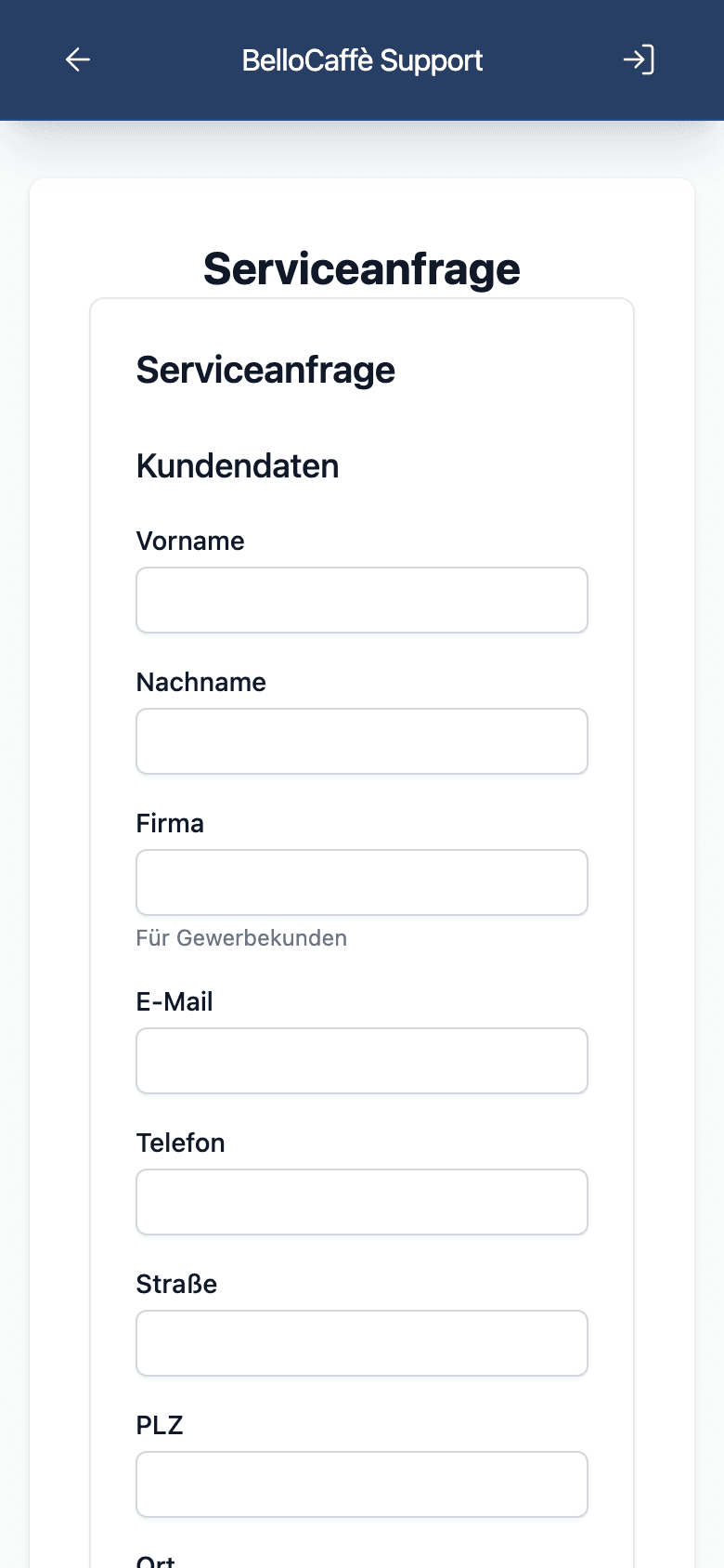 Support-Anfrage Formular